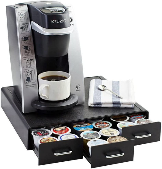 Coffee Pod Storage Drawer – Black Organizer for 36 K-Cup Pods, Space-Saving Countertop Holder