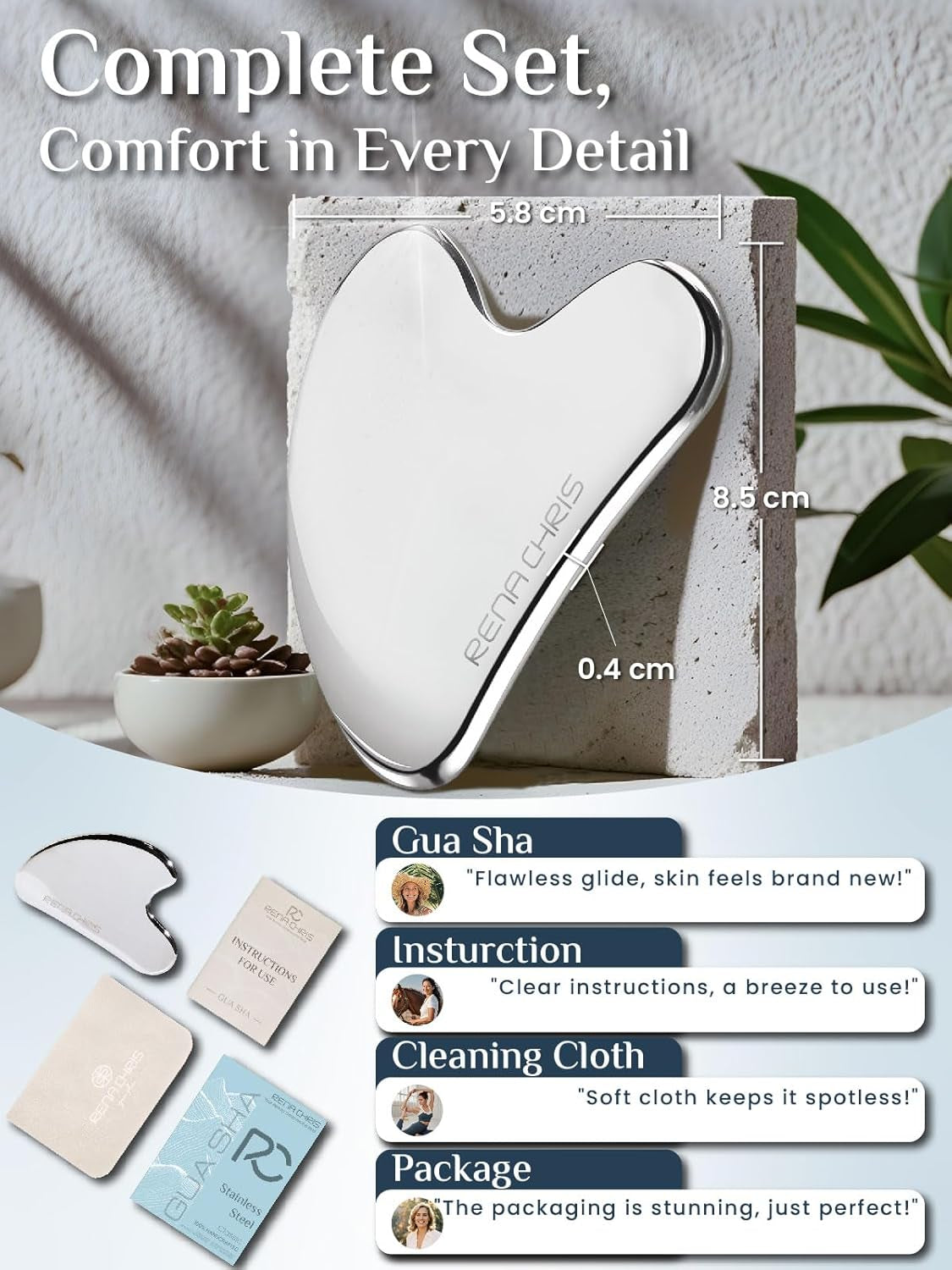Stainless Steel Gua Sha Facial Tool – Silver Edition for Jawline Sculpting, Puffiness Reduction & Skin Massage – Premium Skincare Gift