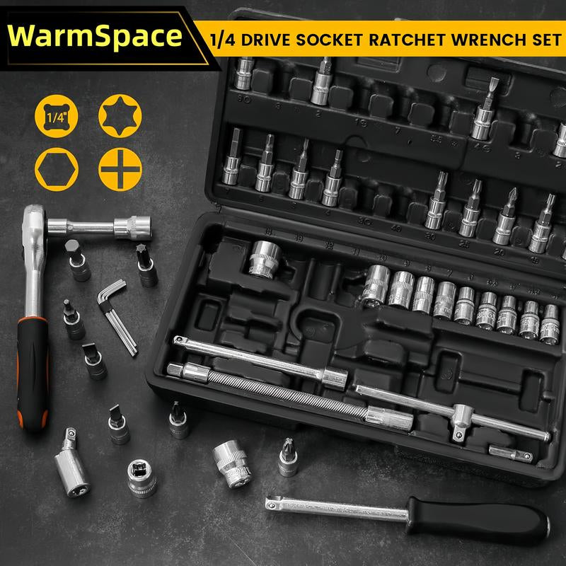 53/46-Piece Car Repair Tool Set – Ratchet Torque Wrench, Spanner, Screwdriver & Socket Combo Kit for Bicycle, Auto & Mechanic Use