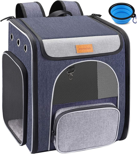 Cat Carrier Backpack – Foldable Pet Travel Bag for Cats & Small Dogs, Breathable Design with Safety Leash & Folding Bowl, Ideal for Hiking & Outdoor Use