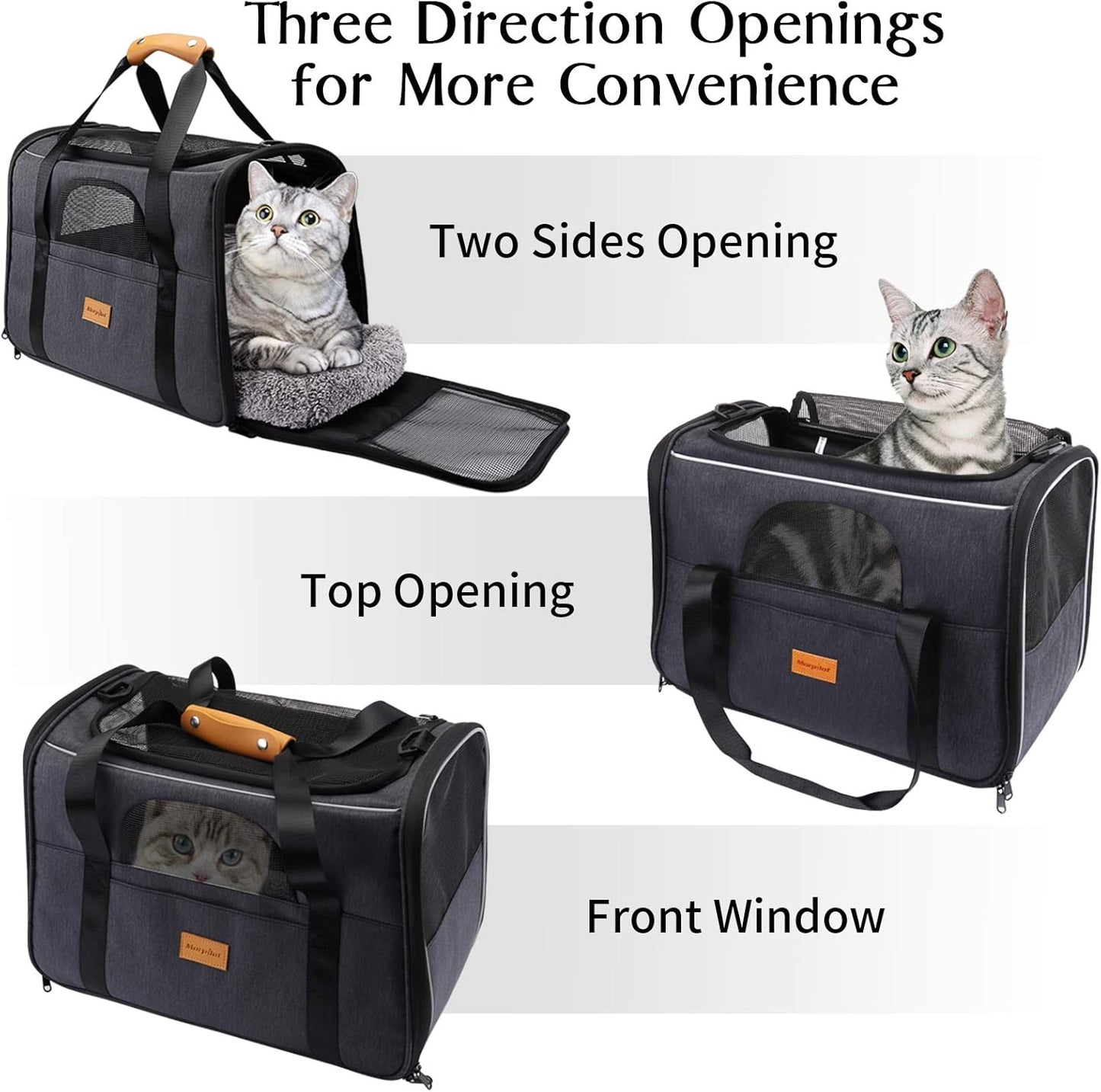 Portable Cat & Small Dog Carrier – Foldable Soft-Sided Pet Travel Bag with Shoulder Strap, Removable Mat & Bowl – Airline Approved