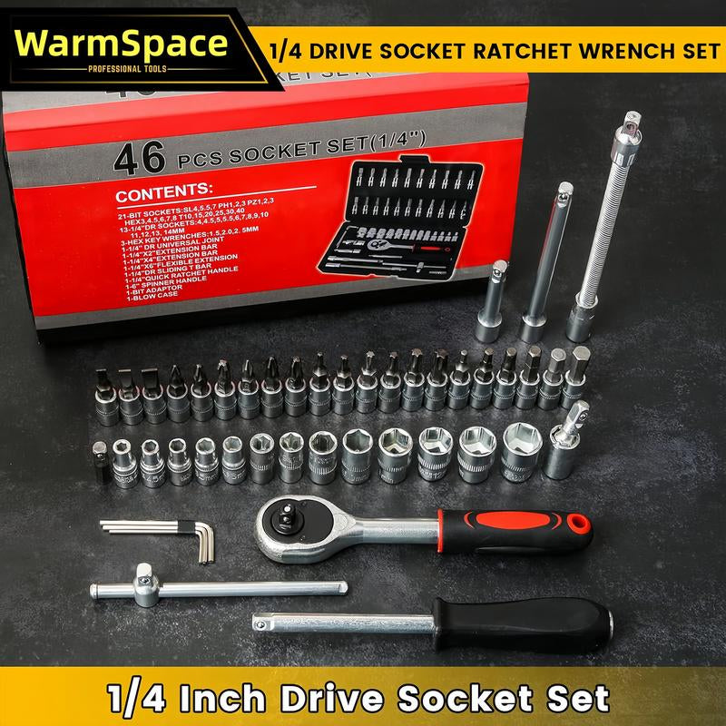 53/46-Piece Car Repair Tool Set – Ratchet Torque Wrench, Spanner, Screwdriver & Socket Combo Kit for Bicycle, Auto & Mechanic Use