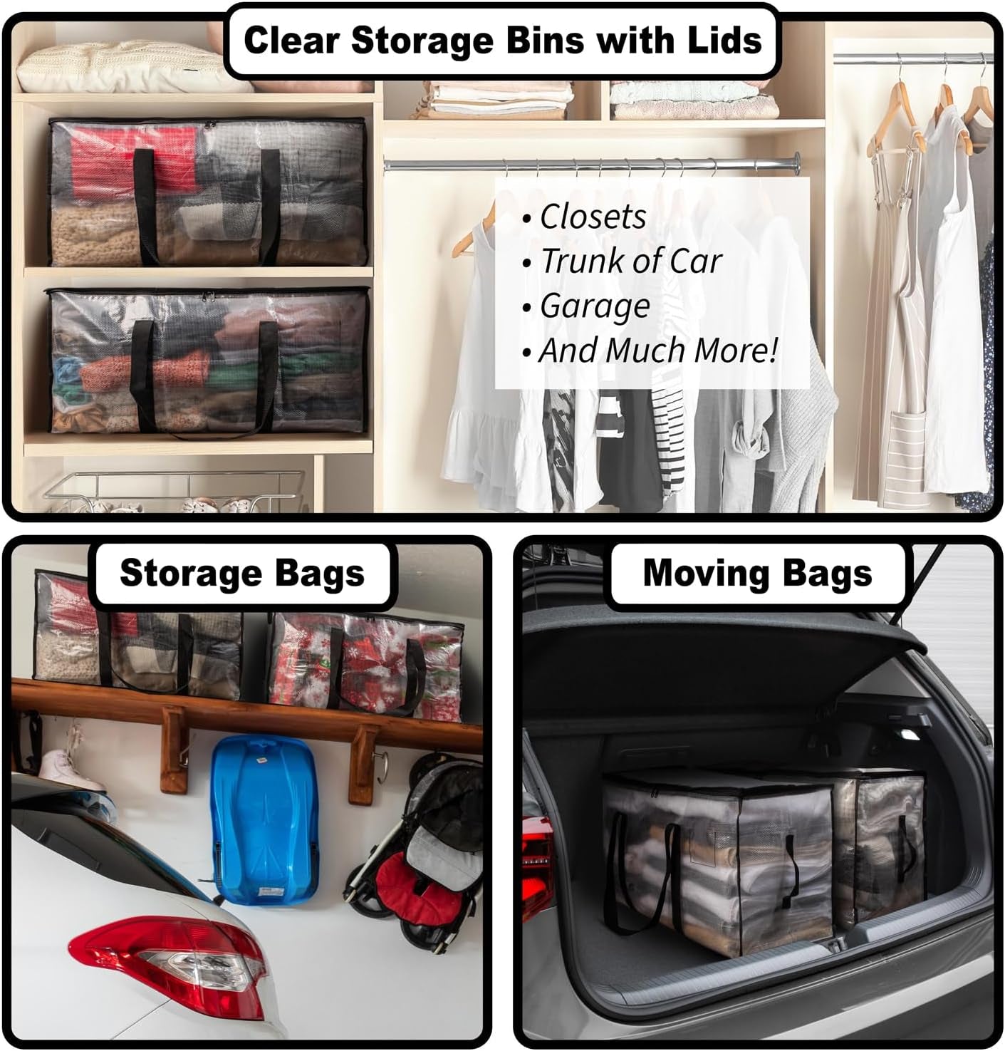 6-Pack Oversized Moving & Storage Bags – Heavy Duty Packing Totes with Backpack Straps, Zippers & Handles for College Dorm, Christmas Décor & Travel
