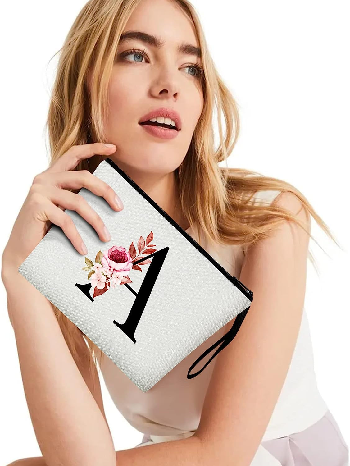 A-Z Personalized Makeup Bag – Monogram Cosmetic Pouch for Women, Mom, Best Friend, Bride & Bridesmaids – Birthday Gift & Travel Organizer (Initial A)
