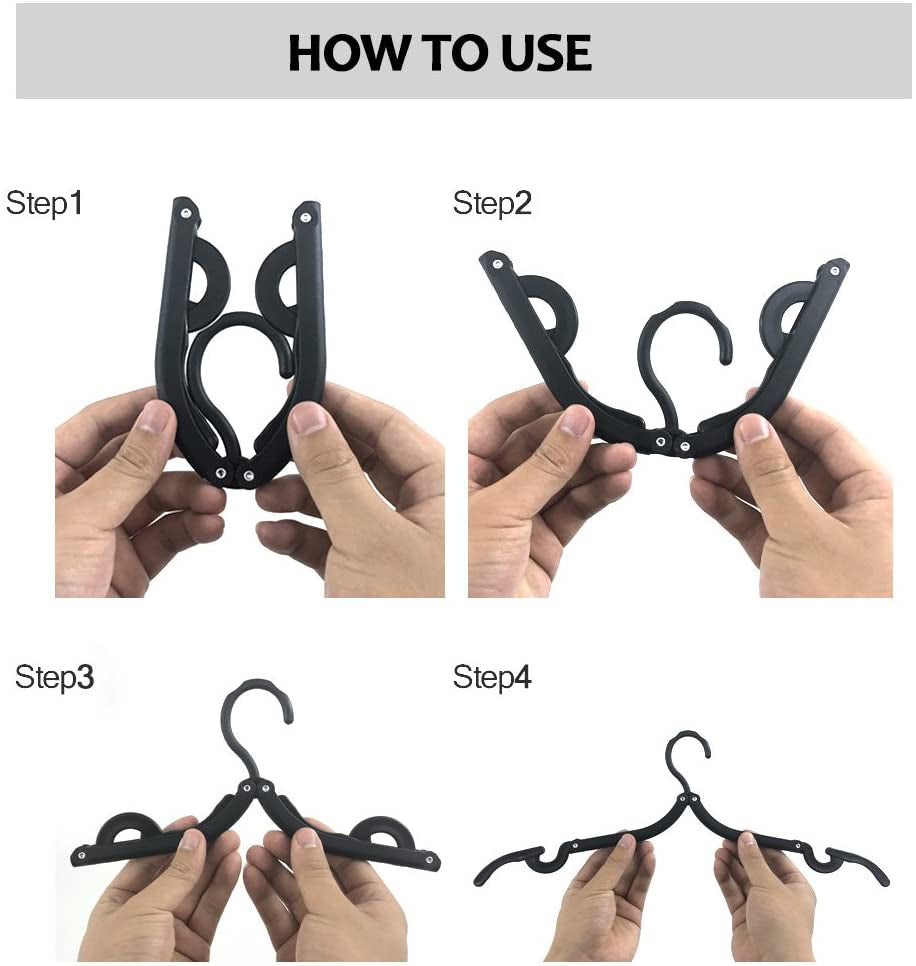 Neele 12-Pack Foldable Travel Hangers – Black Portable Clothes Hangers for Camping, Hotel & Small Spaces
