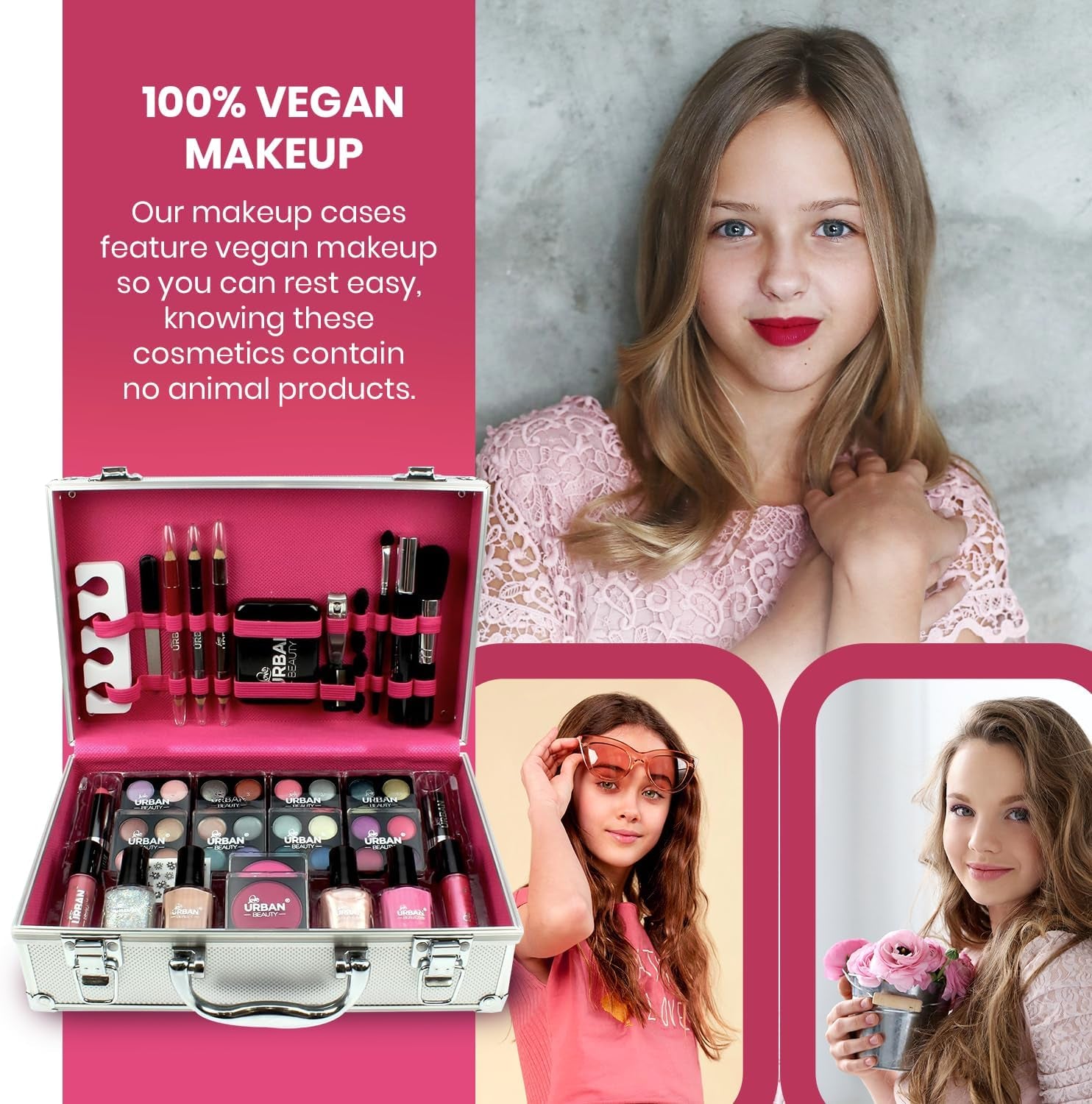 Dazzling 60-Piece Vegan Makeup Set – Elegant Silver Travel Case for Teenagers & Women, Compact & Lightweight Design