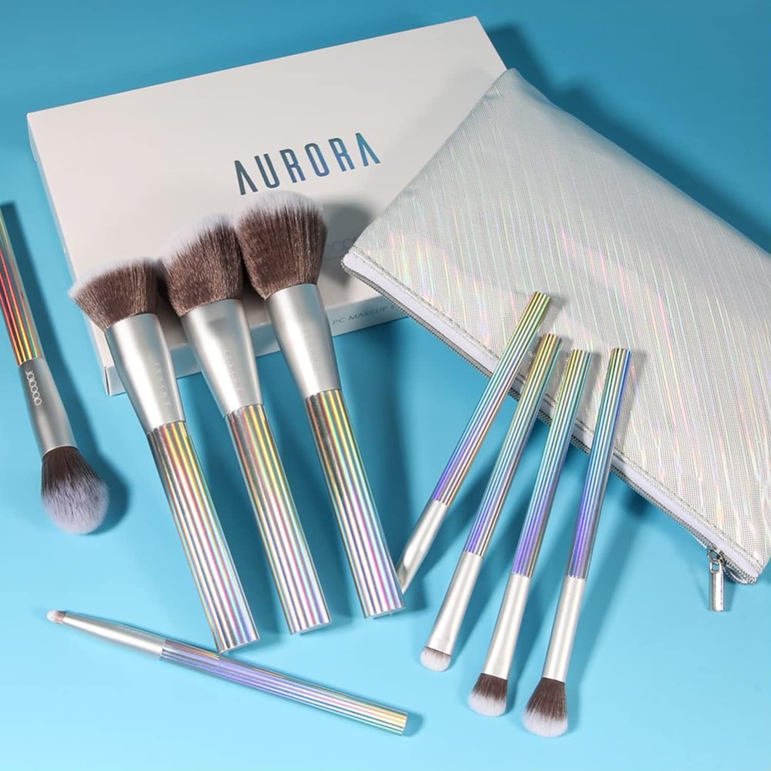 AURORA 9-Piece Makeup Brush Set with Gift Bag – Premium Synthetic Kabuki Brushes for Foundation, Blending, Powder, Blush, Concealer & Eyeshadow