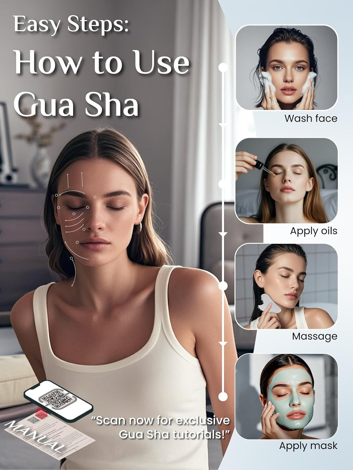 Stainless Steel Gua Sha Facial Tool – Silver Edition for Jawline Sculpting, Puffiness Reduction & Skin Massage – Premium Skincare Gift