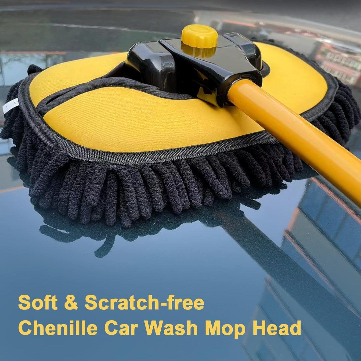55" Car Wash Brush with Long Handle – 15° Curved Extendable Cleaning Mop with Replaceable Microfiber Head & Storage Bag for RV, Truck, Camper (Orange)