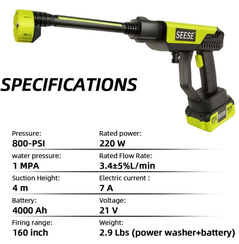 SEESE Cordless Pressure Washer – Portable Bottle-Compatible Power Cleaner with Single Port Charger Base for Car, Home & Garden Use