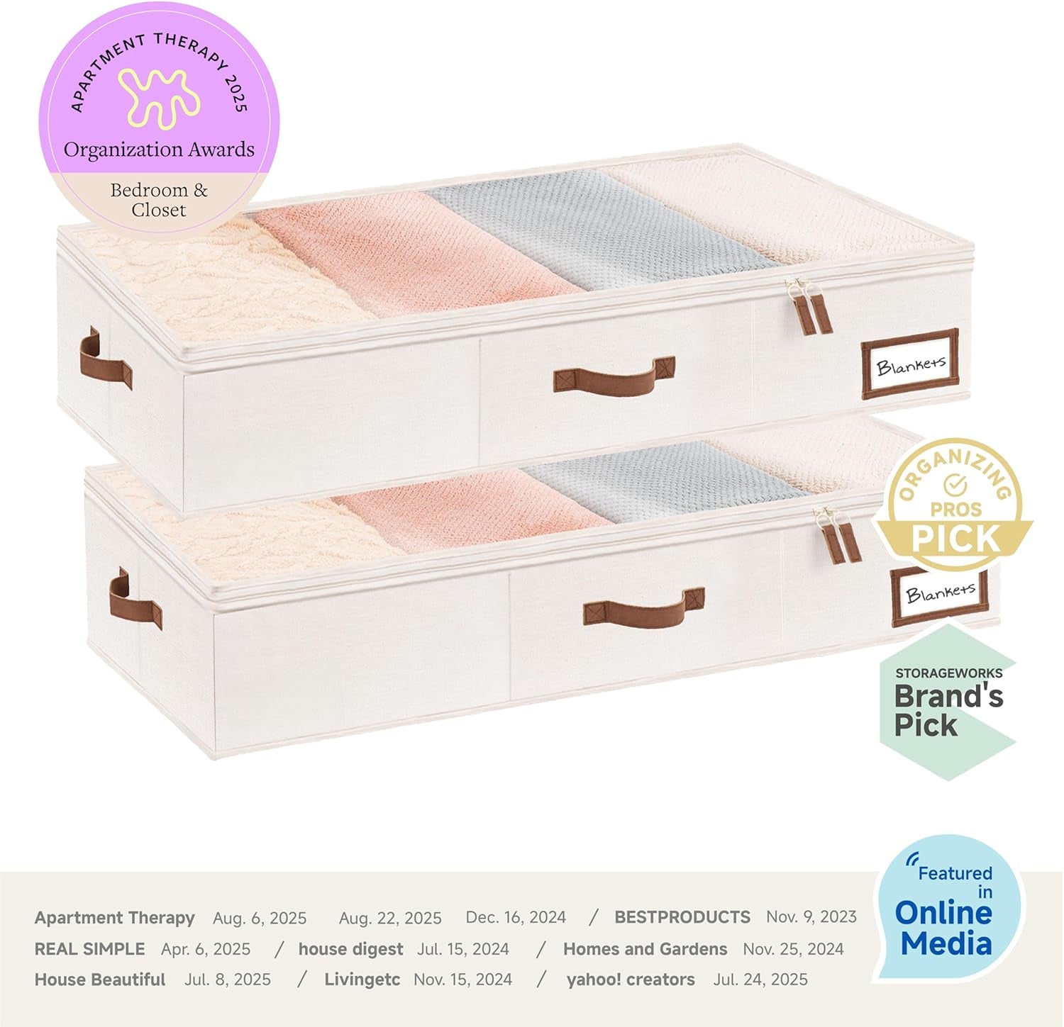 Underbed Storage Boxes with Lids – 2-Pack Large Rigid Containers for Clothes, Bedding & Bedroom Accessories, Ultra-Thick Ivory White Organisers