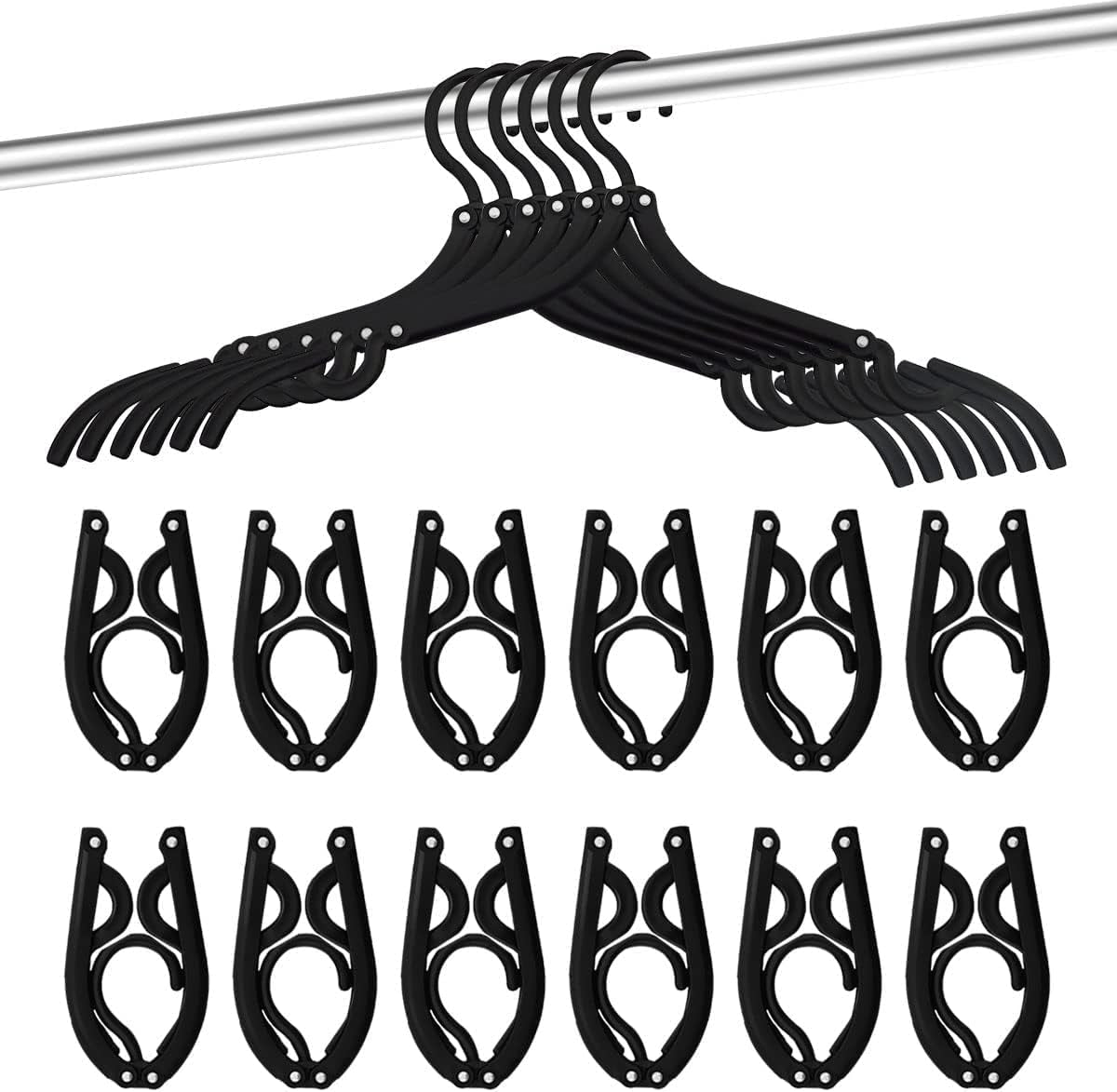Neele 12-Pack Foldable Travel Hangers – Black Portable Clothes Hangers for Camping, Hotel & Small Spaces