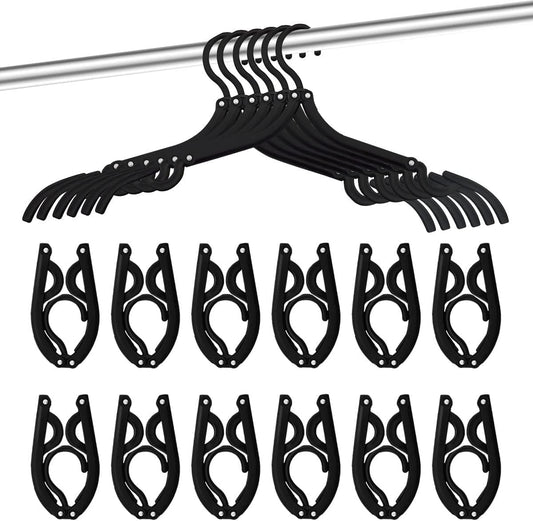 Neele 12-Pack Foldable Travel Hangers – Black Portable Clothes Hangers for Camping, Hotel & Small Spaces