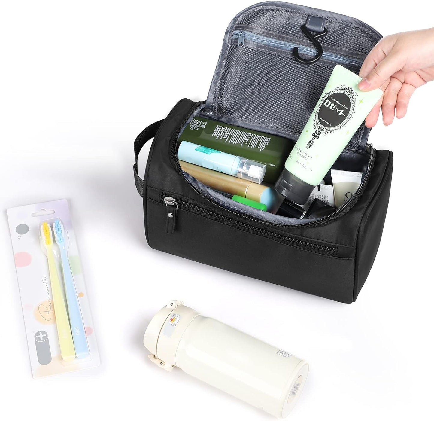 Hanging Toiletry Bag – Waterproof Travel Wash Organizer for Men & Women, Black Makeup & Bathroom Essentials Case