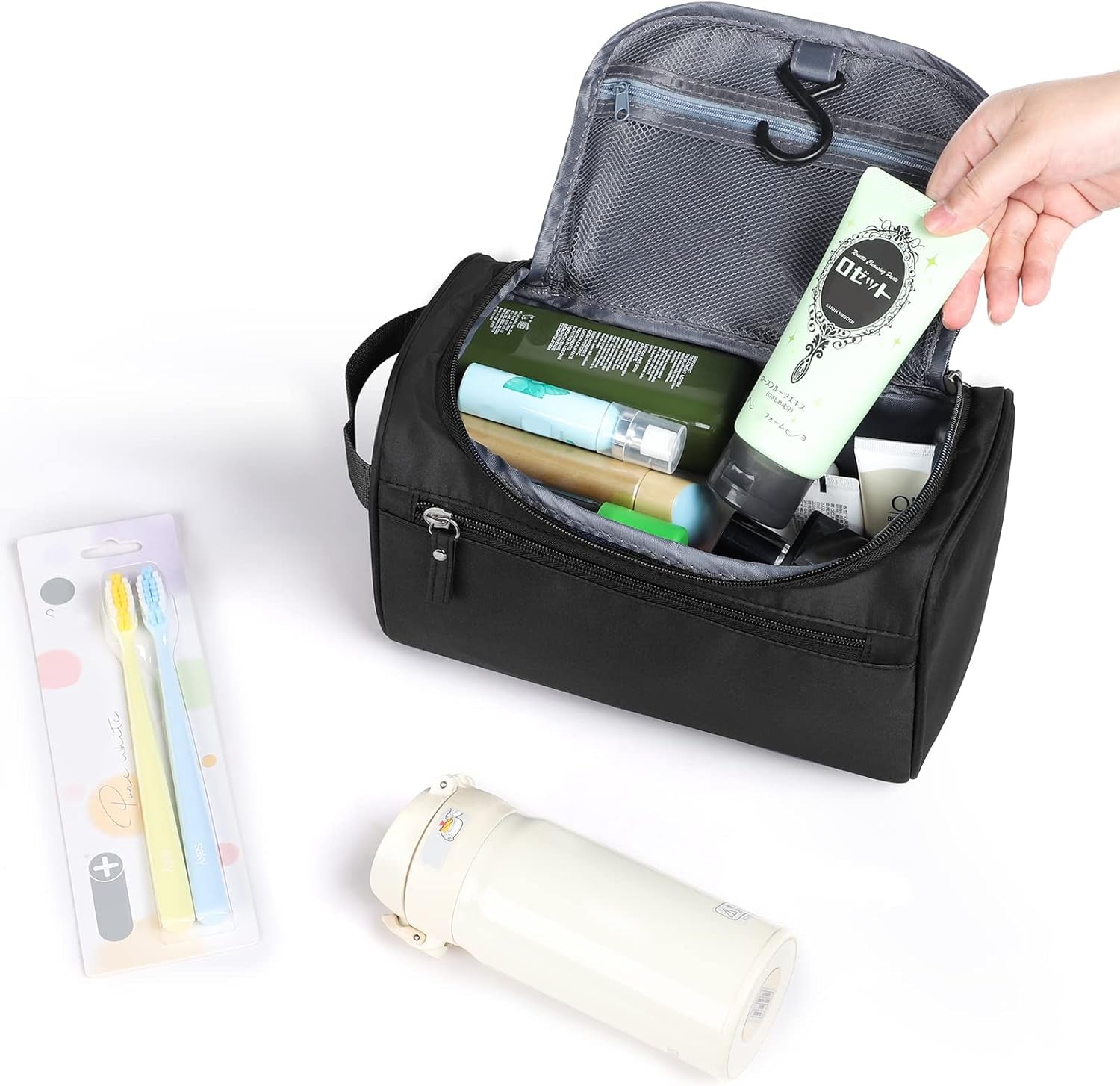 Hanging Toiletry Bag – Waterproof Travel Wash Organizer for Men & Women, Black Makeup & Bathroom Essentials Case