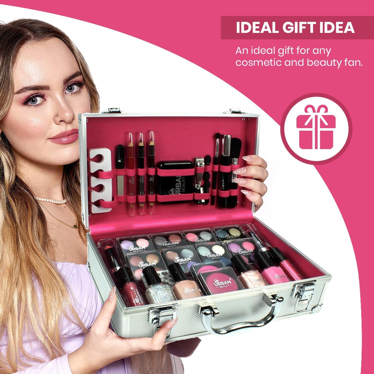 Dazzling 60-Piece Vegan Makeup Set – Elegant Silver Travel Case for Teenagers & Women, Compact & Lightweight Design