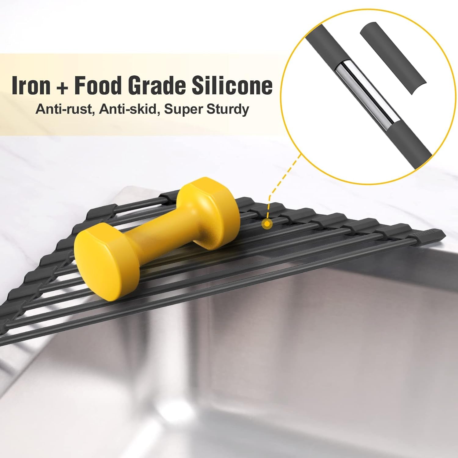 Small Triangle Roll-Up Dish Drying Rack – Black Silicone-Coated Stainless Steel Over-the-Sink Drainer for Sink Corners & Space-Saving Kitchen Storage