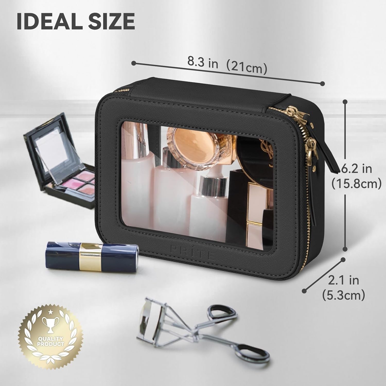 Clear Makeup Bag with Gift Box – Waterproof Black Travel Toiletry Organizer with Double Zippers for Cosmetics & Car Essentials