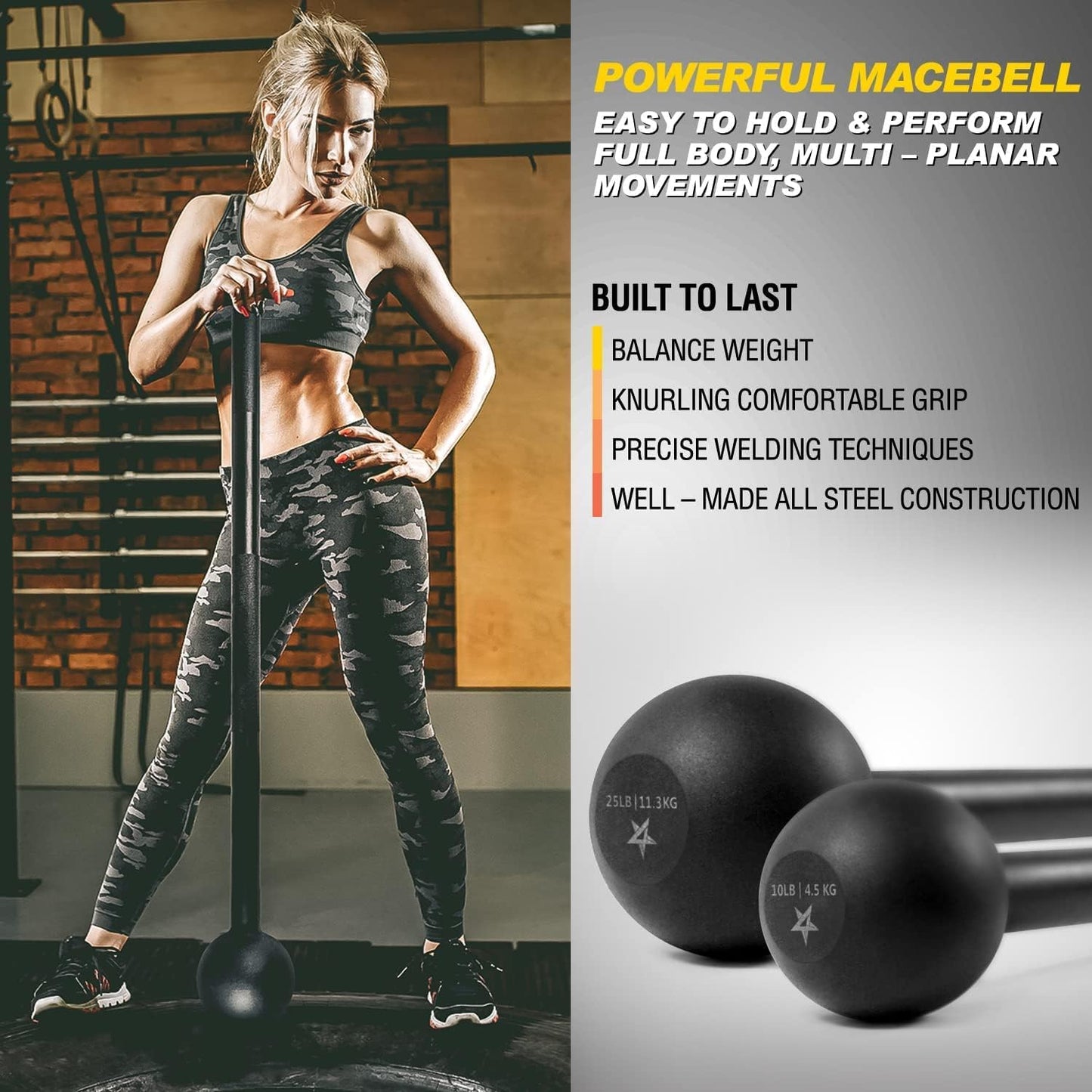 Alloy Steel Macebell – Weighted Gym Hammer for Strength Training, Shoulder, Grip & Forearm Workouts – Multiple Sizes Available