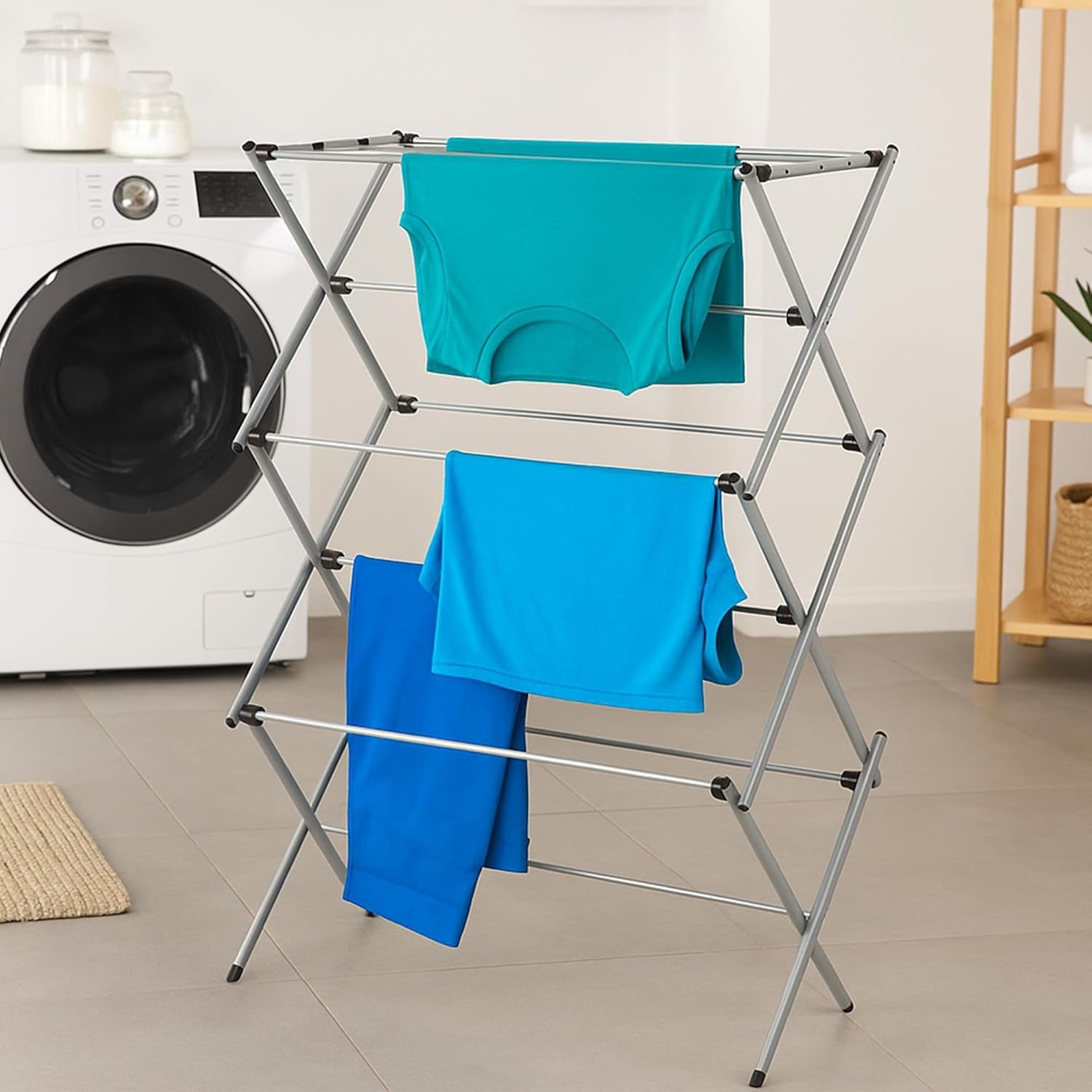 Collapsible Clothes Drying Rack – Heavy-Duty Alloy Steel Laundry Stand in White/Grey for Indoor & Outdoor Use
