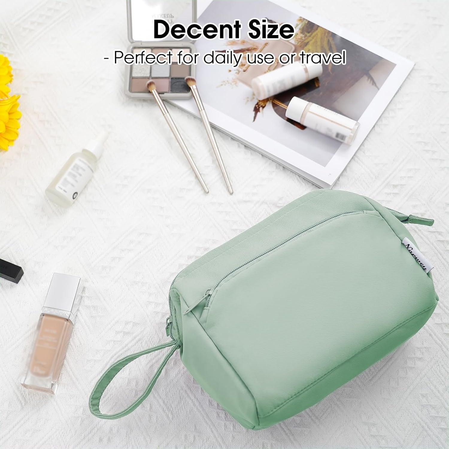 Large Makeup Bag – Mint Green Wide-Open Travel Toiletry & Cosmetic Organizer Pouch for Women