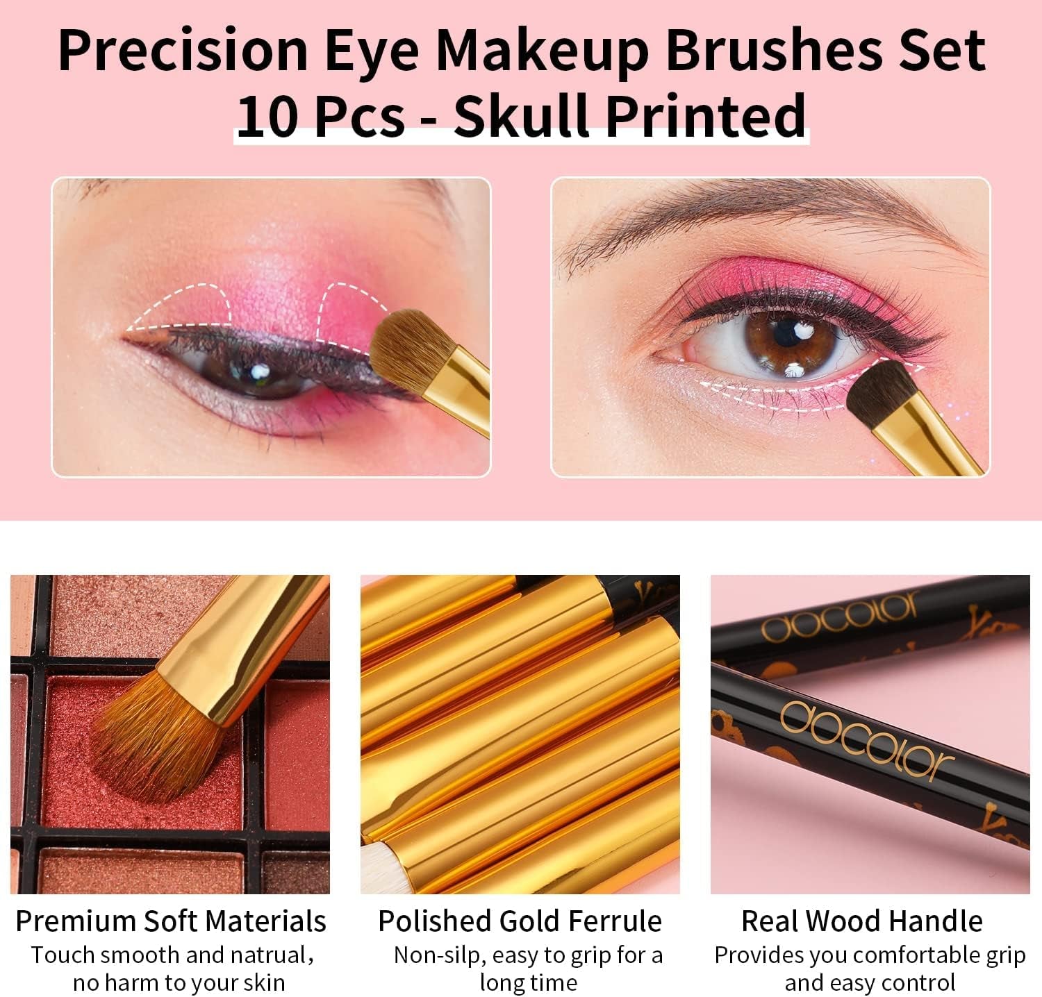 10-Piece Eye Makeup Brush Set – Professional Eyeshadow, Eyeliner & Brow Brushes with Soft Synthetic Bristles & Real Wood Handles