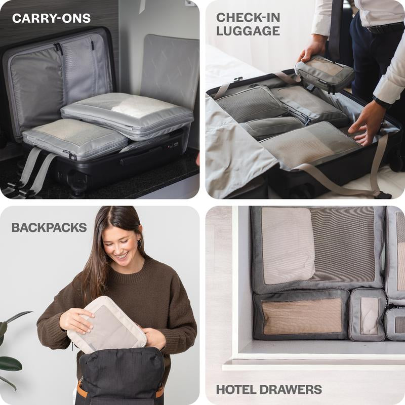 AEROTRUNK Compression Packing Cubes – Premium Nylon Twill Travel Organizers with Breathable Mesh, Double Zippers & Water-Resistant Design