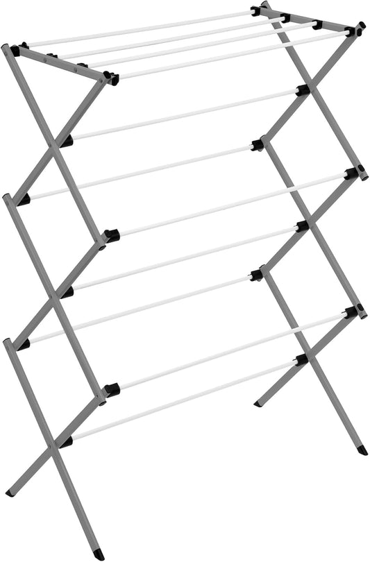 Collapsible Clothes Drying Rack – Heavy-Duty Alloy Steel Laundry Stand in White/Grey for Indoor & Outdoor Use