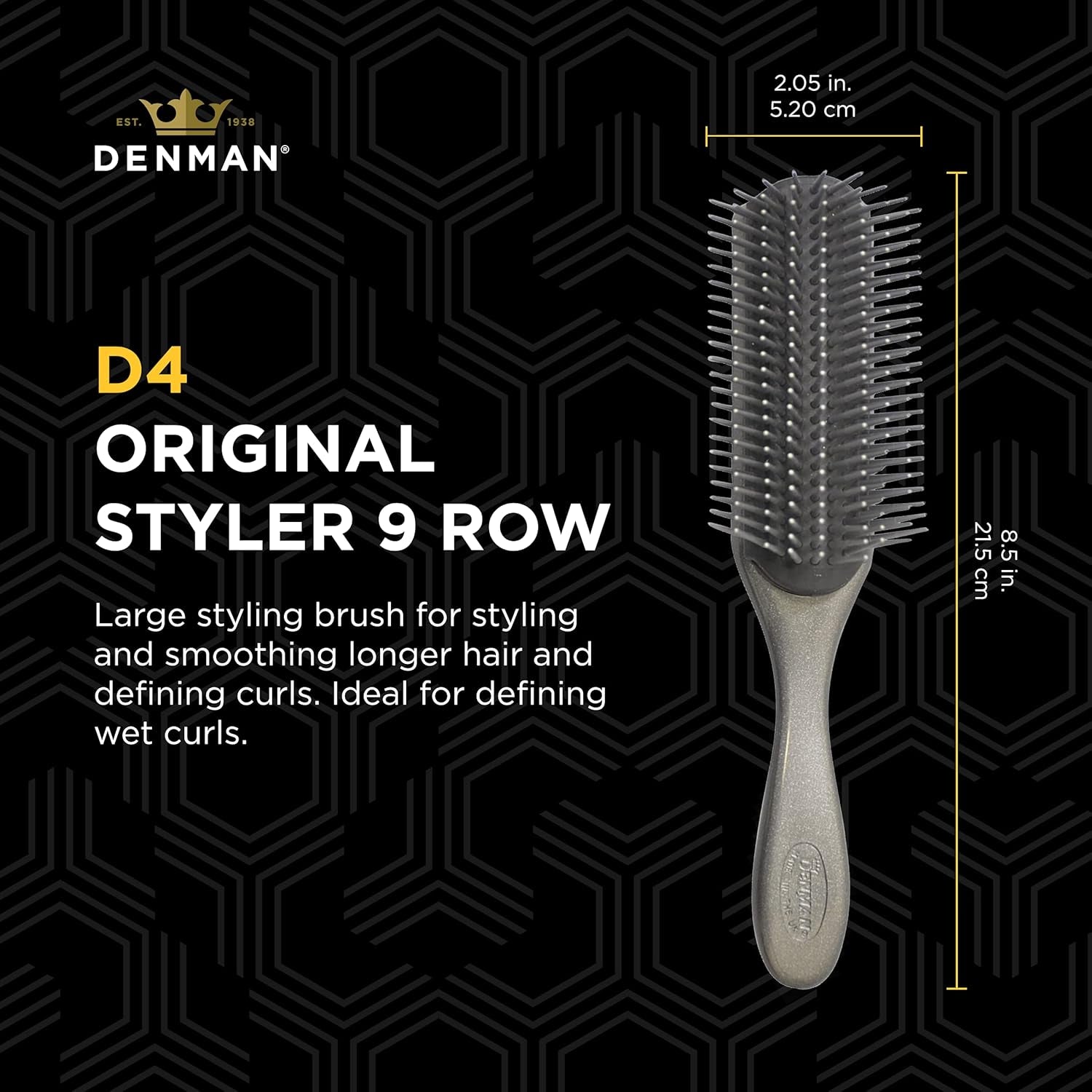 D4 Silver 9-Row Curly Hair Styling Brush – Professional Detangling & Curl Defining Brush for Long Hair, Women & Men