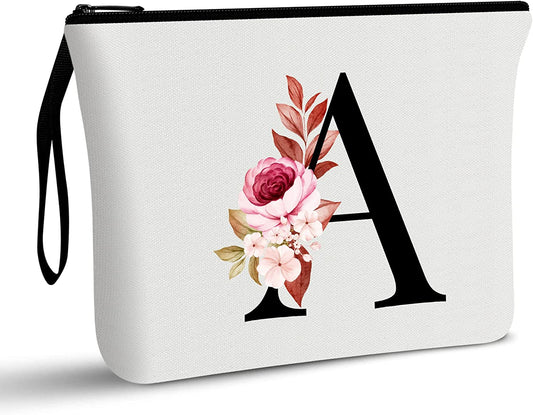 A-Z Personalized Makeup Bag – Monogram Cosmetic Pouch for Women, Mom, Best Friend, Bride & Bridesmaids – Birthday Gift & Travel Organizer (Initial A)