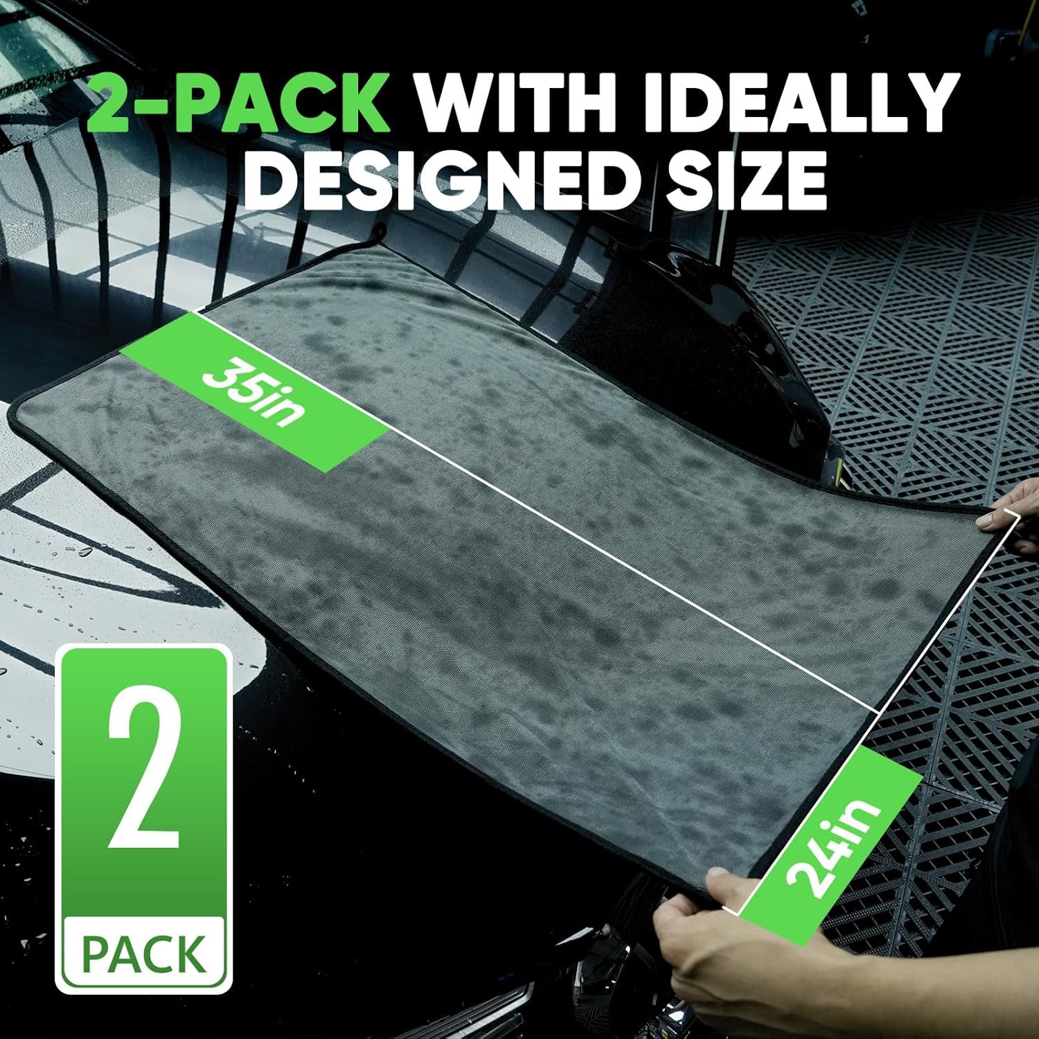 2-Pack Extra Large Microfiber Towels – 35"×24" Ultra Absorbent Car Drying Cloths for Trucks, Scratch-Free & Streak-Free Finish