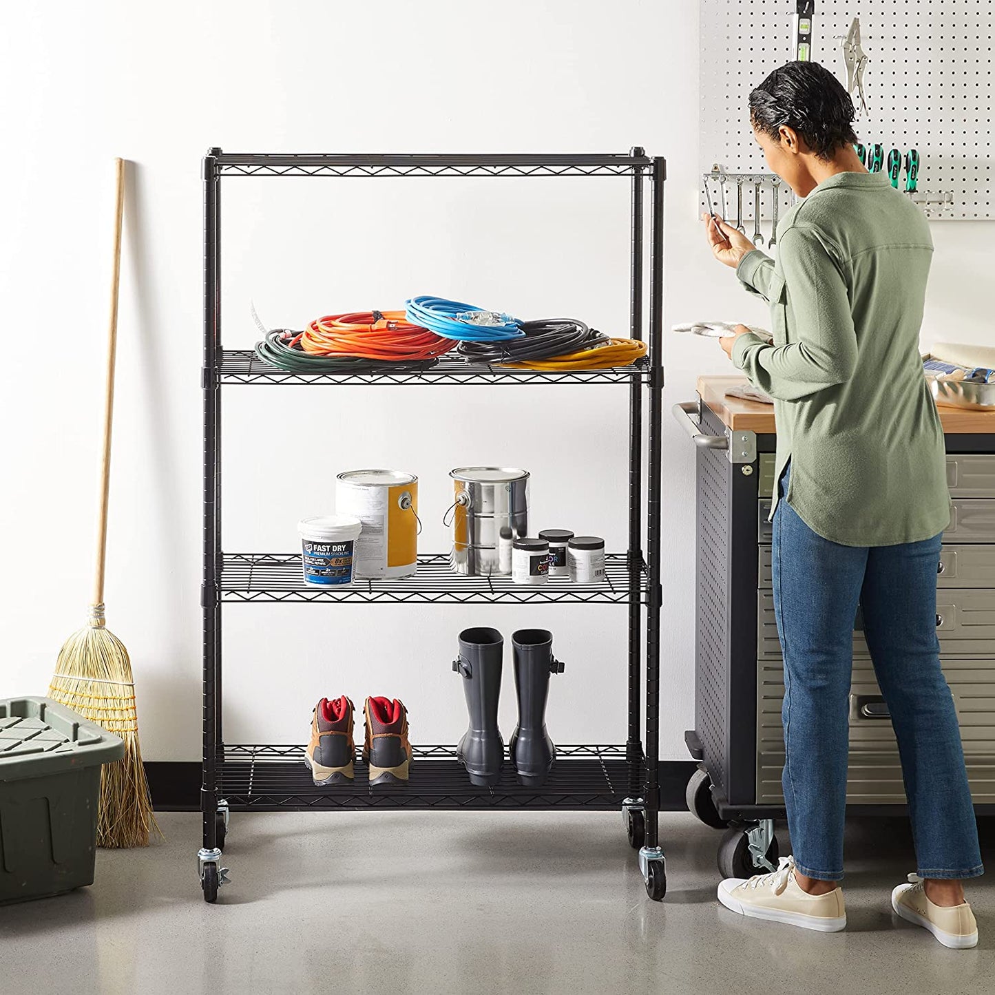 Heavy-Duty 4-Shelf Storage Unit – Black Adjustable Shelving Rack with Levelling Feet, 640kg Capacity, 91.4×35.6×137.1cm