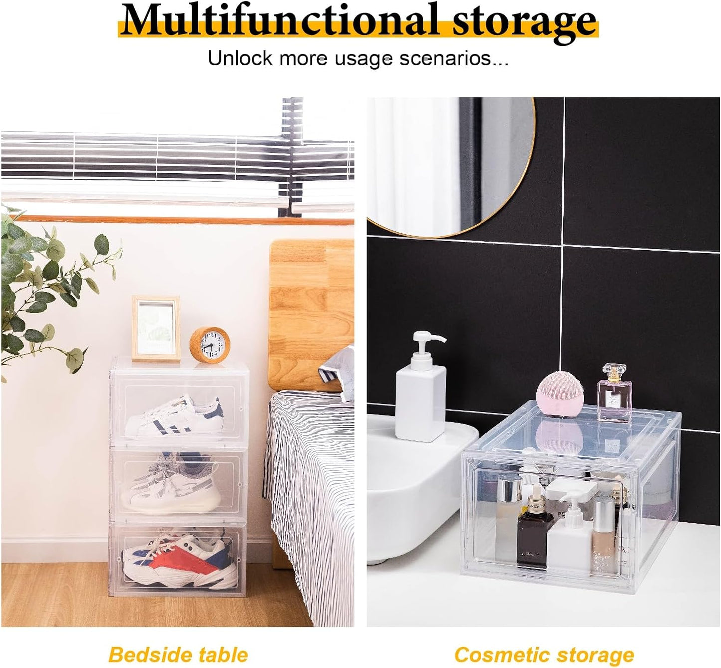 Drop-Front Shoe Storage Boxes – Set of 6 Stackable Clear Door Display Containers for Sneakers