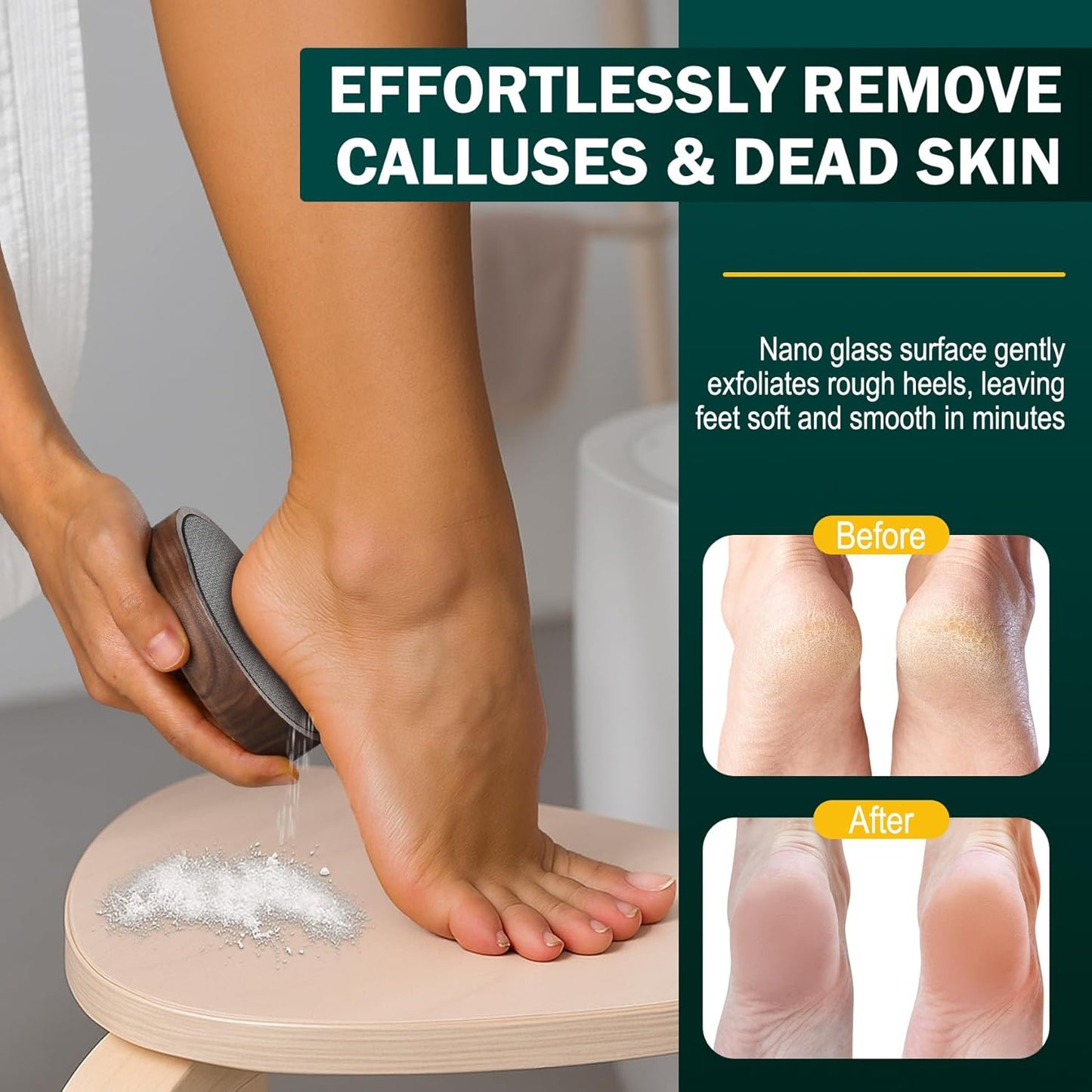 FVION Nano Glass Foot File – Callus Remover with Eco-Friendly Bamboo Handle for Wet & Dry Use, Brown Pedicure Scrubber for Cracked Heels