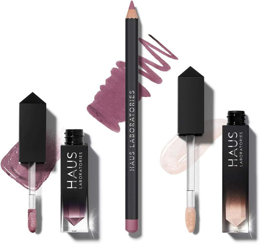Lady Gaga HAUS of COLLECTIONS Makeup Kit – 3-Piece Vegan Set with Liquid Eyeshadow, Lip Liner & Gloss in Travel Bag – Cruelty-Free Beauty Gift (9 Styles)