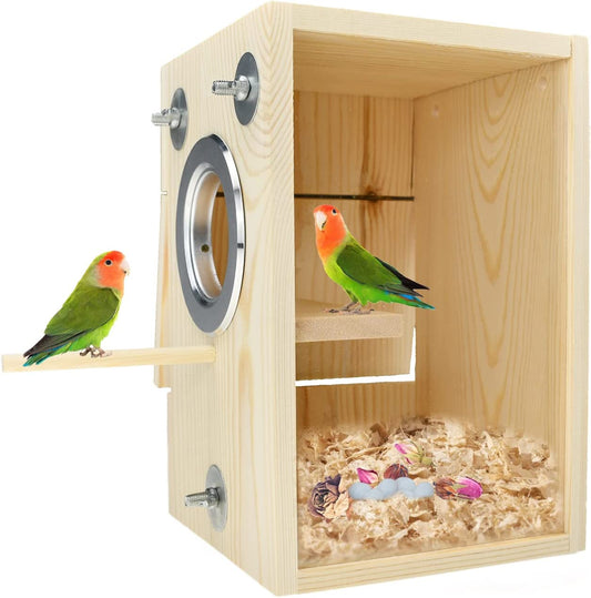 Bird Breeding Nest Box – Wooden & Acrylic Transparent House for Parakeets, Budgies, Cockatiels, Conures, Lovebirds & Finches