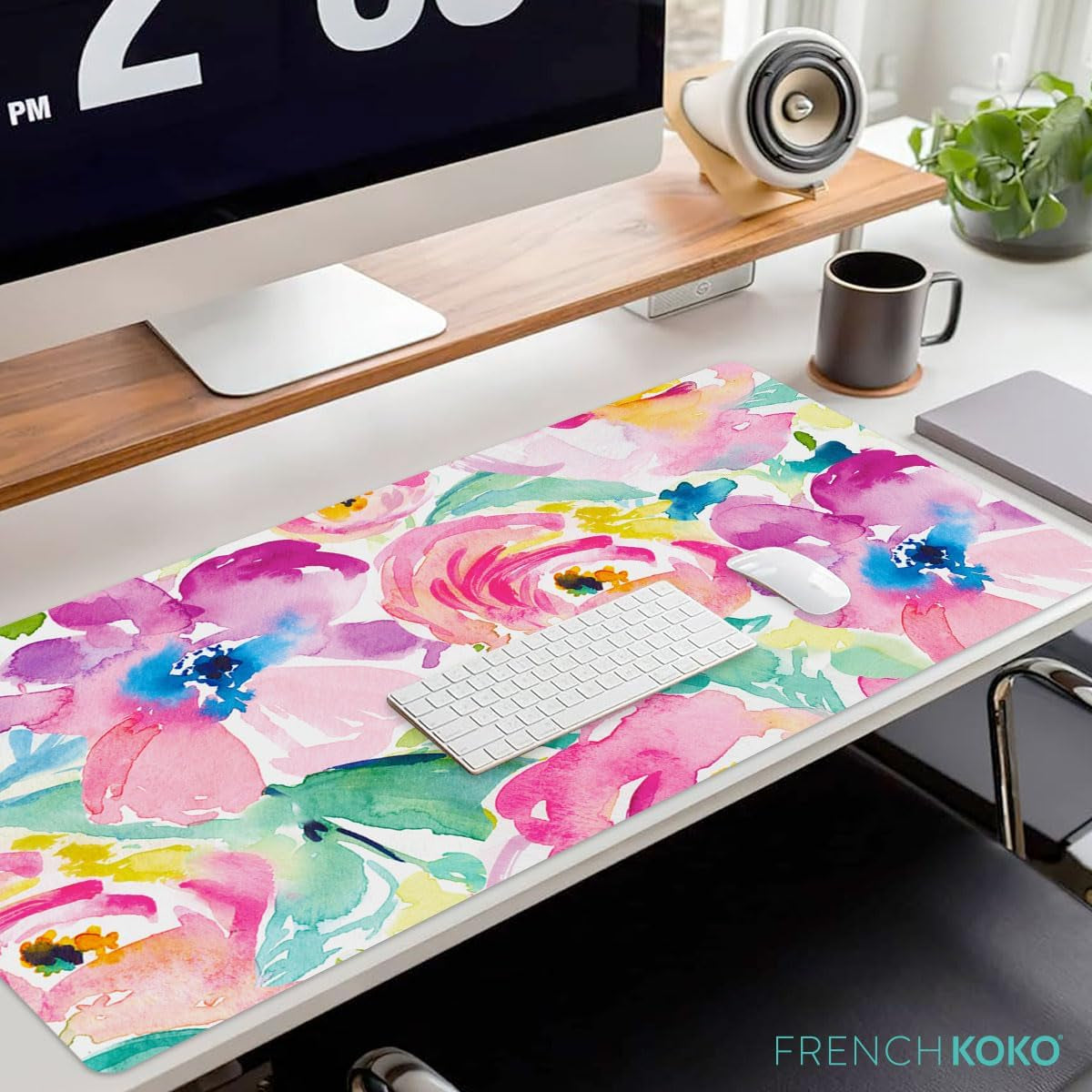 XL Pink Floral Mouse Pad – Large Desk Mat for Laptop, Keyboard & Office Decor, Extended Non-Slip Surface, Pretty Computer Accessory for Women & Girls