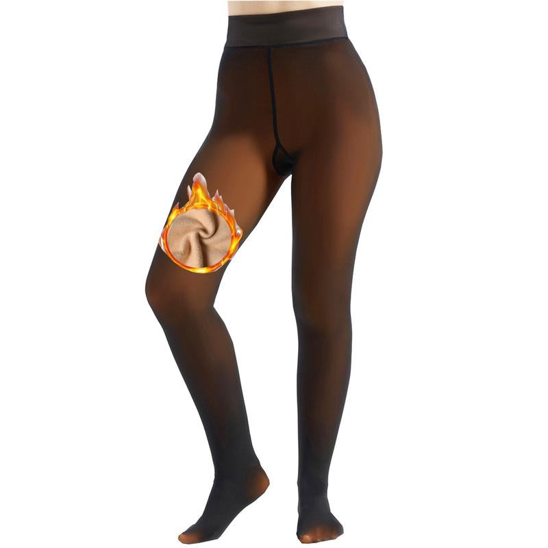 MueznaMuezna 5 SHADES Magic Fleece Lined Leggings – Closed Foot Tights with Light to Brown Fur  Plus Size Thermal Tights with Unique Metal Texture for Fall & Winter Comfort