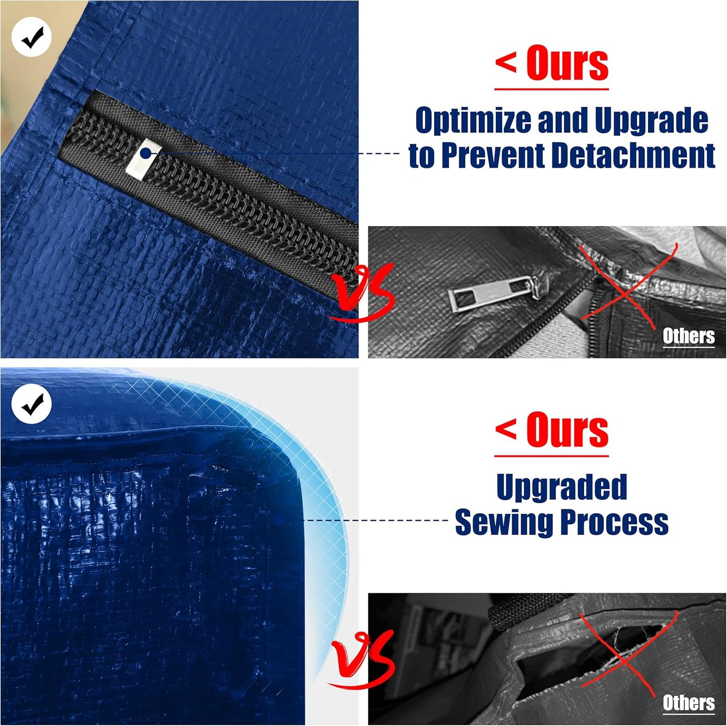 4-Pack Extra Large Moving Bags with Backpack Straps – Heavy Duty Foldable Storage Totes with Strong Zippers & Handles, Space-Saving Alternative to Boxes (X-Large, Blue)