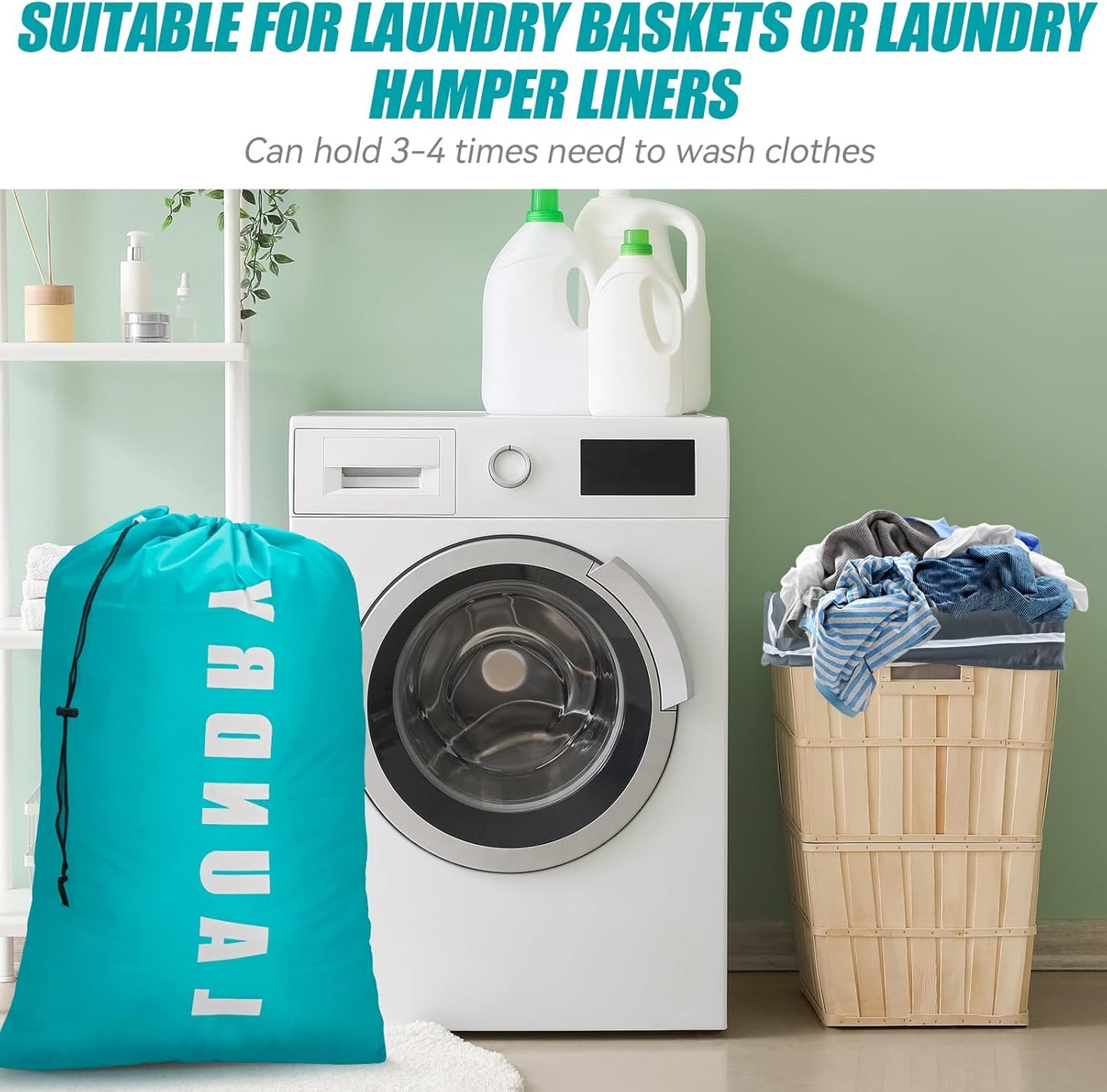 2-Pack Travel Laundry Bags – Large 24"x36" Dirty Clothes Bags for Camping & Travel, Cyan + Gray