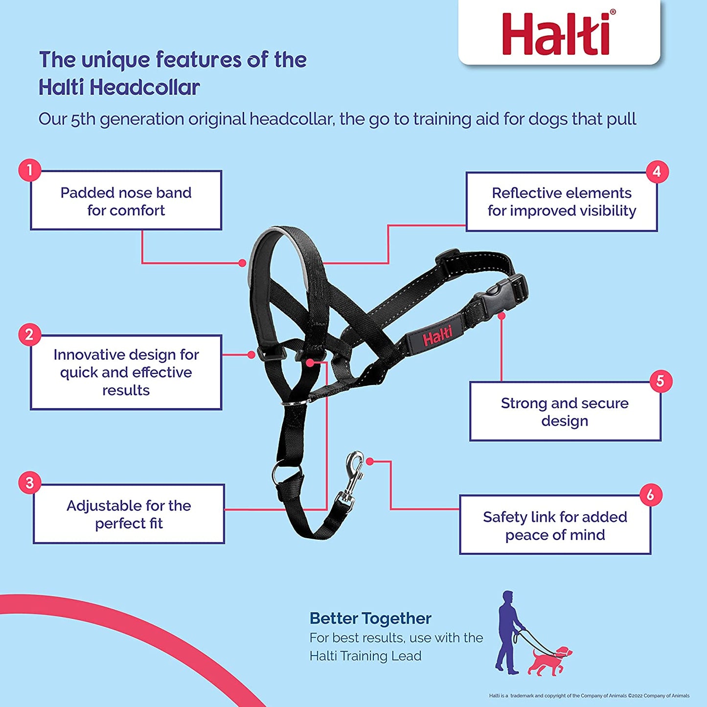 HALTI Headcollar Size 3 Black – UK’s Bestselling Anti-Pull Dog Harness with Padded Noseband, Adjustable Fit & Reflective Strips for Medium Dogs