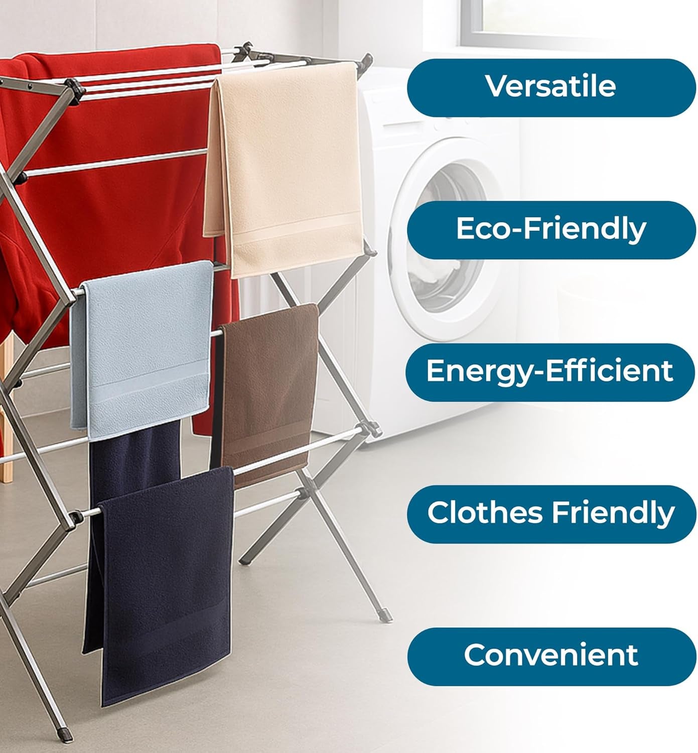 Collapsible Clothes Drying Rack – Heavy-Duty Alloy Steel Laundry Stand in White/Grey for Indoor & Outdoor Use