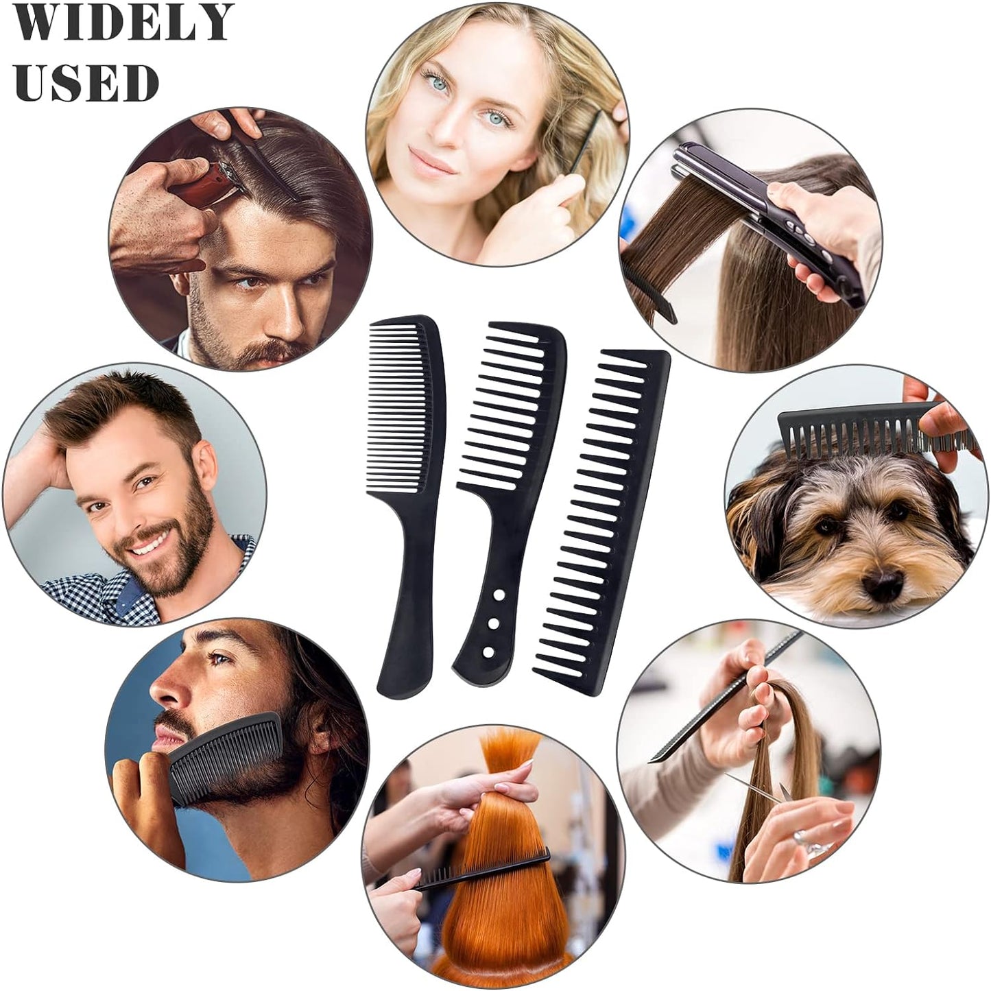 3-Piece Wide Tooth Comb Set – Carbon Fiber, Heat-Resistant & Anti-Static Styling Combs for All Hair Types