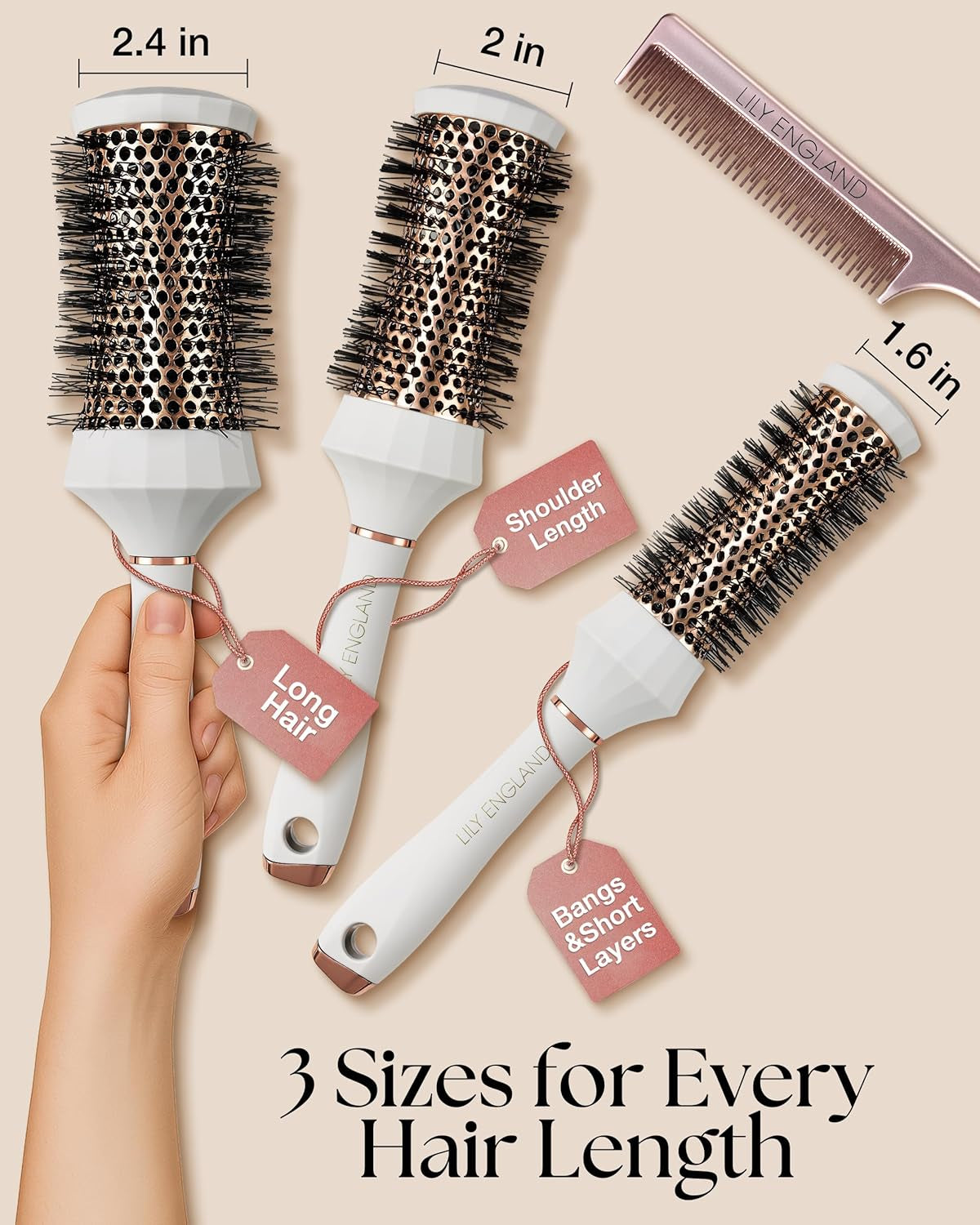 4-Piece Round Hair Brush Set – Professional Blow Dry Kit with 3 Thermal Round Brushes & Styling Comb for Volume, Curling & Smoothing, Beauty Gift Set for Women