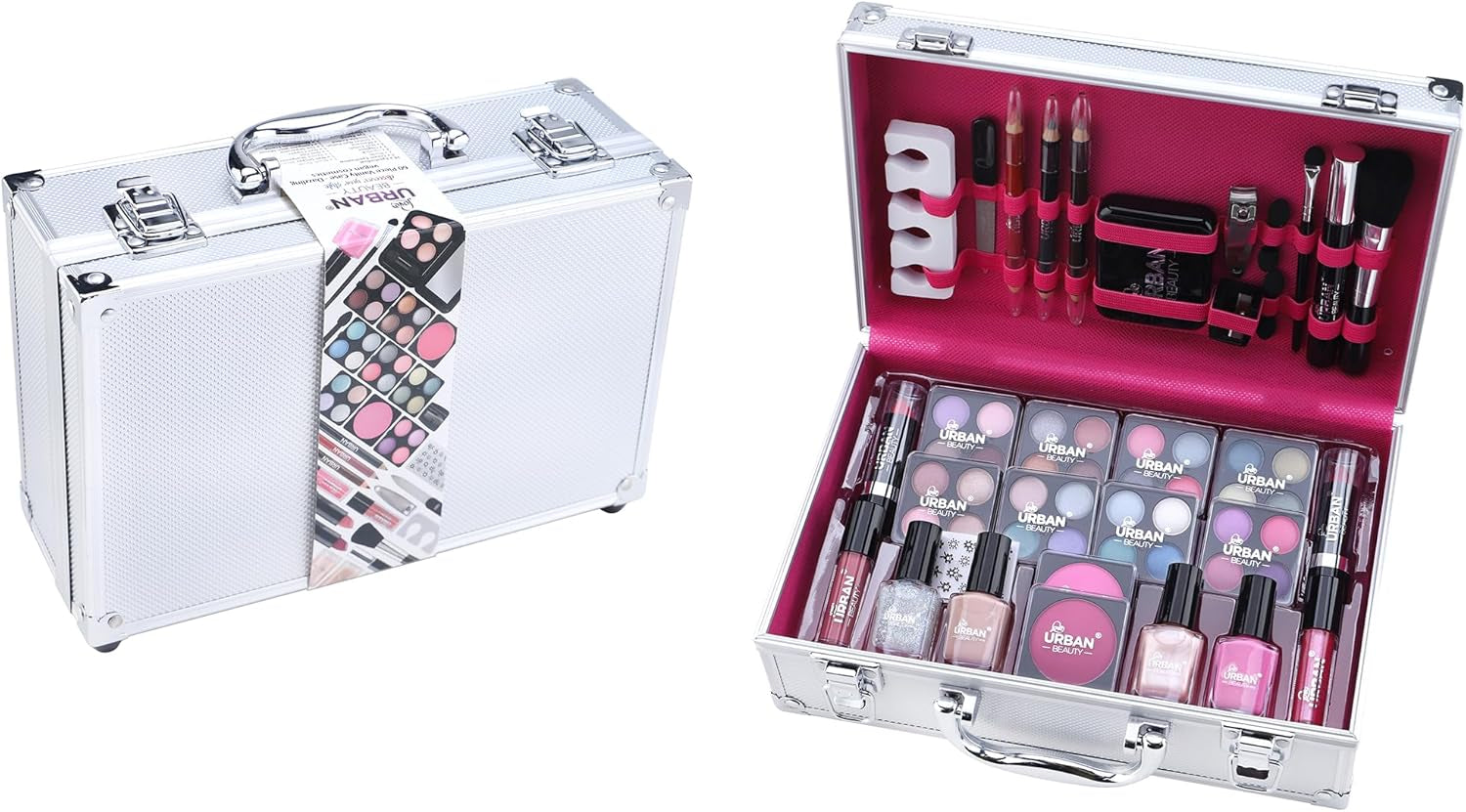 Dazzling 60-Piece Vegan Makeup Set – Elegant Silver Travel Case for Teenagers & Women, Compact & Lightweight Design