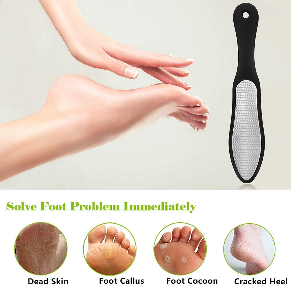 Premium Double-Sided Foot File – Heavy Duty Stainless Steel Pedicure Rasp for Cracked Heels & Callus Removal, Soft Silicone Handle