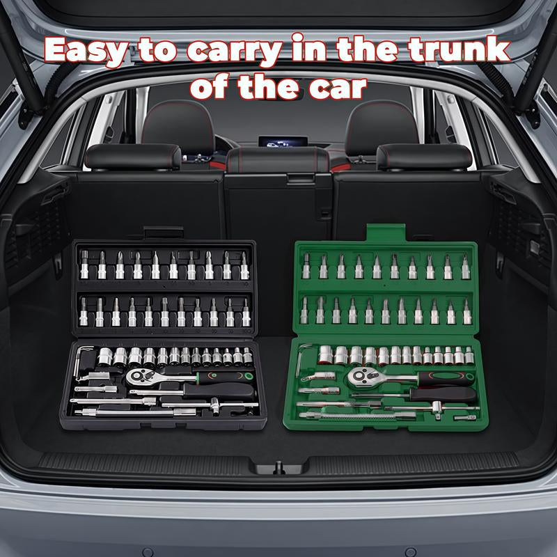 53/46-Piece Car Repair Tool Set – Ratchet Torque Wrench, Spanner, Screwdriver & Socket Combo Kit for Bicycle, Auto & Mechanic Use