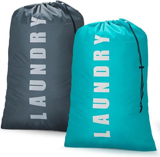 2-Pack Travel Laundry Bags – Large 24"x36" Dirty Clothes Bags for Camping & Travel, Cyan + Gray