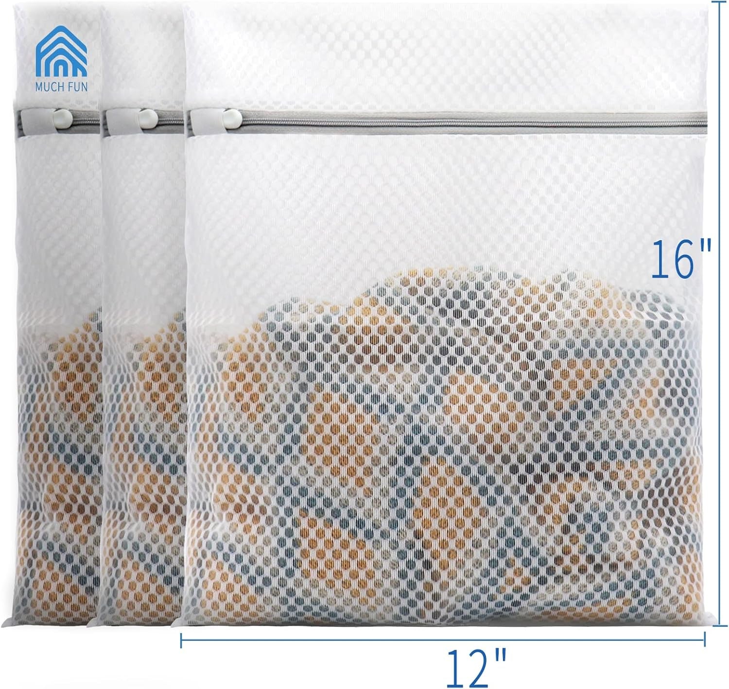 3-Pack Durable Honeycomb Mesh Laundry Bags – Medium 12" x 16" Wash Bags for Delicates, Lingerie & Baby Clothes