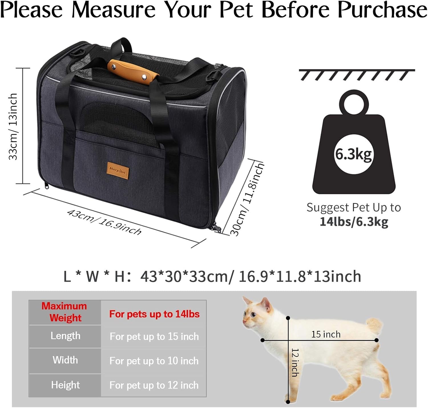 Portable Cat & Small Dog Carrier – Foldable Soft-Sided Pet Travel Bag with Shoulder Strap, Removable Mat & Bowl – Airline Approved